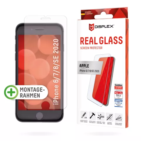 Protecteur d&#039;&eacute;cran Displex Real Glass + Frame pour iPhone 6 6s 7 8 et SE 2020 SE 2022 - Transparent