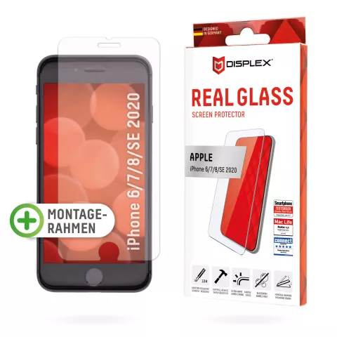 Displex Real Glass + Frame protecteur d&#039;&eacute;cran compatible avec iPhone 6 6s 7 8 et SE 2020 SE 2022 - transparent