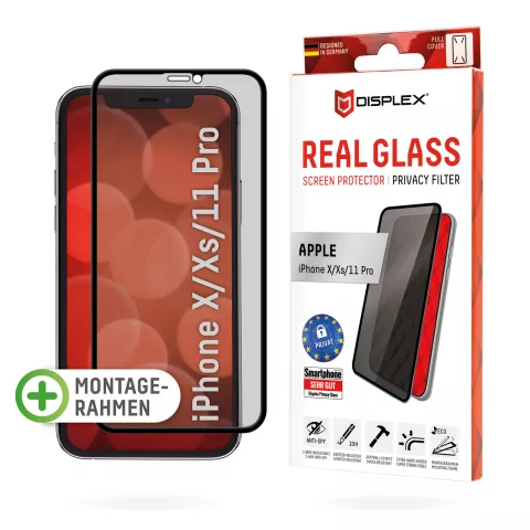 Protecteur d&#039;&eacute;cran Displex Real Glass FC Privacy + Frame pour iPhone X XS et 11 Pro - Transparent