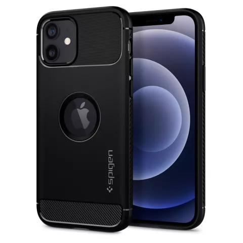 Spigen Rugged Armor TPU avec coque en fibre de carbone Air Cushion compatible avec iPhone 12 et iPhone 12 Pro - noir