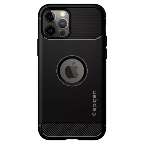 Spigen Rugged Armor TPU avec coque en fibre de carbone Air Cushion compatible avec iPhone 12 et iPhone 12 Pro - noir