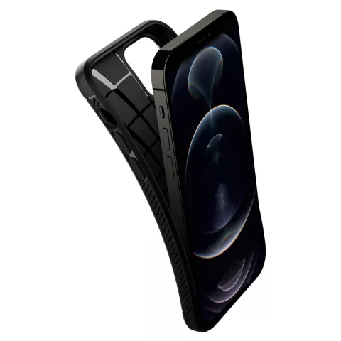 Spigen Rugged Armor TPU avec coque en fibre de carbone Air Cushion compatible avec iPhone 12 et iPhone 12 Pro - noir