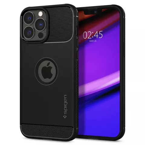 Spigen Rugged Armor TPU avec &eacute;tui en fibre de carbone &agrave; Air Cushion pour iPhone 13 Pro - Noir