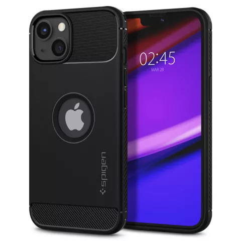 Spigen Rugged Armor TPU avec &eacute;tui en fibre de carbone &agrave; Air Cushion pour iPhone 13 - Noir