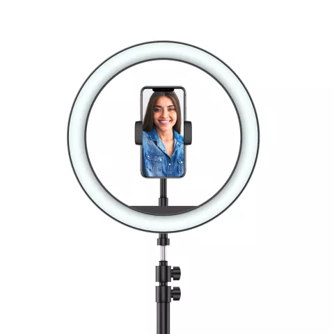 Xqisit Selfie Light Ring Film Lampe Smartphone Tr&eacute;pied Vlog Stand - Noir