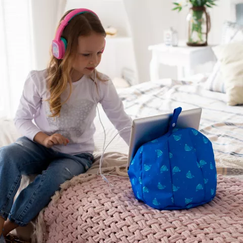 Planet Buddies - Porte-oreiller pour tablette avec baleine et pouf pour iPad - Bleu