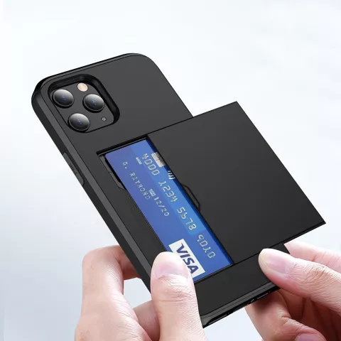Porte-cartes secret et &eacute;tui de protection en TPU compatible avec iPhone 13 Pro - noir