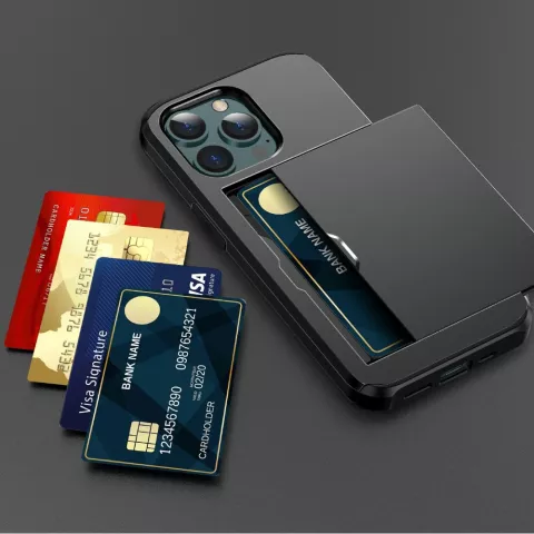 Porte-cartes secret et coque de protection en TPU pour iPhone 13 Pro - noir