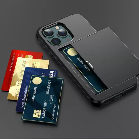 Porte-cartes secret et &eacute;tui de protection en TPU compatible avec iPhone 13 Pro - noir