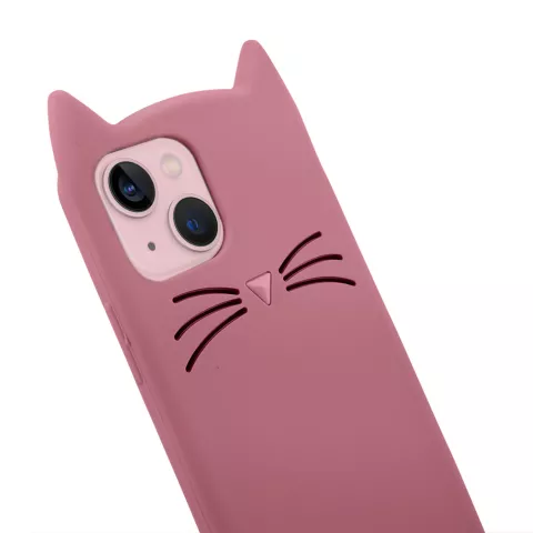 Coque en silicone chat mignon compatible avec iPhone 13 - rose