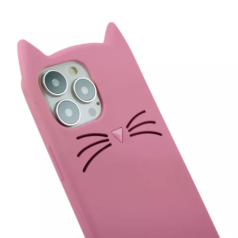 Coque en silicone chat mignon compatible avec iPhone 13 Pro - rose