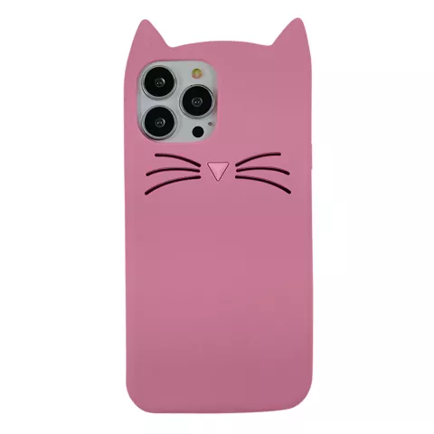 Coque en silicone chat mignon compatible avec iPhone 13 Pro Max - rose