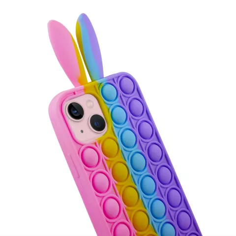 Coque en silicone Bunny Pop Fidget Bubble pour iPhone 13 - Rose, jaune, bleu et violet