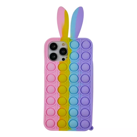 Coque en silicone Bunny Pop Fidget Bubble compatible avec iPhone 13 Pro - rose, jaune, bleu et violet