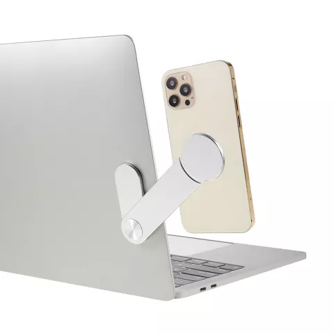 Support de t&eacute;l&eacute;phone magn&eacute;tique en aluminium pour ordinateur portable compatible avec MacBook et iPhone - Couleur argent