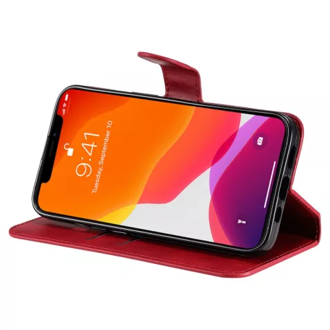 &Eacute;tui portefeuille en cuir artificiel Bookcase compatible avec iPhone 14 - rouge
