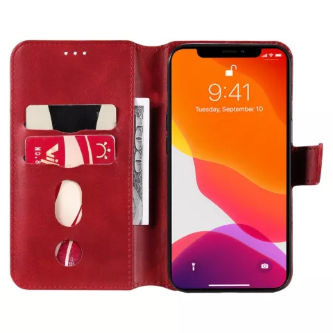 &Eacute;tui portefeuille en cuir artificiel Bookcase compatible avec iPhone 14 - rouge