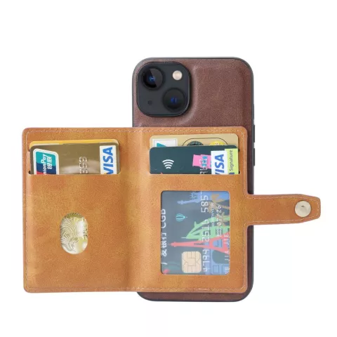 &Eacute;tui en cuir artificiel Card Wallet compatible avec iPhone 14 - marron