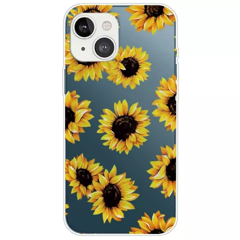 Coque TPU Tournesol avec tournesols compatible avec iPhone 14 - transparente et jaune