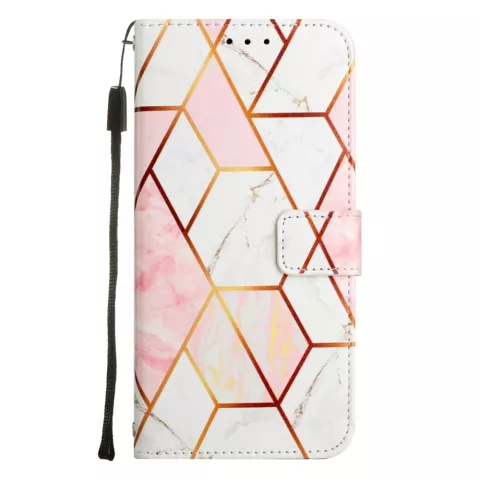 &Eacute;tui en simili cuir Rose Marble Wallet pour iPhone 14 - blanc et rose