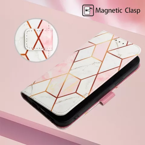 &Eacute;tui en simili cuir Rose Marble Wallet pour iPhone 14 - blanc et rose