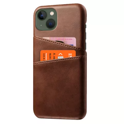&Eacute;tui en cuir artificiel Duo Cardslot Wallet compatible avec iPhone 14 - marron
