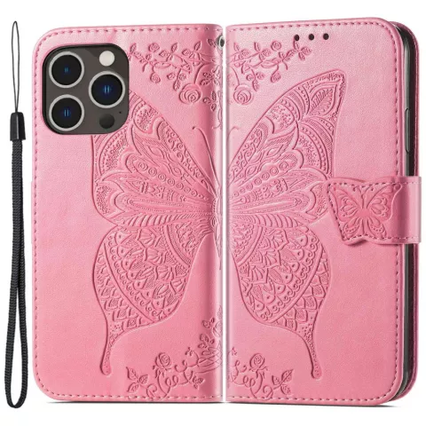 &Eacute;tui en cuir artificiel Vlinder Wallet compatible avec iPhone 14 Pro - rose