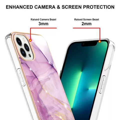 Coque TPU Marble Stone compatible avec iPhone 14 Pro - violet