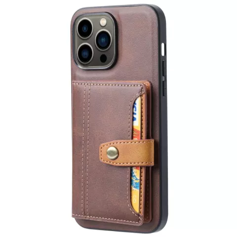 &Eacute;tui en cuir artificiel Card Wallet compatible avec iPhone 14 Pro - marron