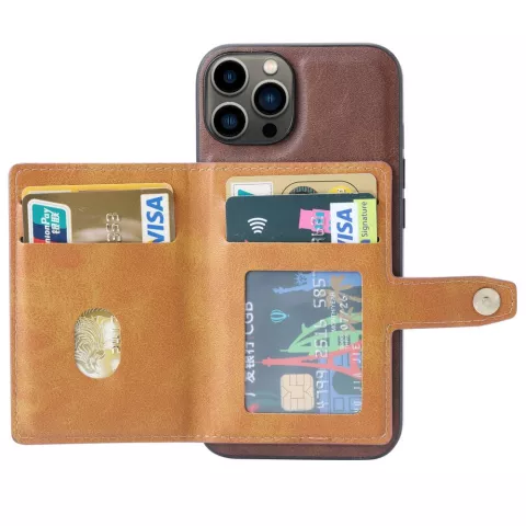 &Eacute;tui en cuir artificiel Card Wallet compatible avec iPhone 14 Pro - marron