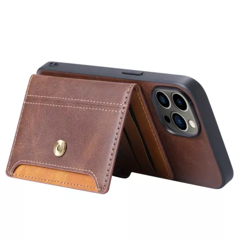&Eacute;tui en cuir artificiel Card Wallet compatible avec iPhone 14 Pro - marron