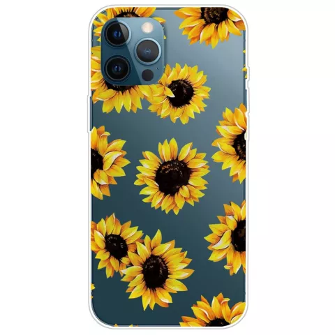 Coque TPU Tournesol avec tournesols compatible avec iPhone 14 Pro - transparente et jaune