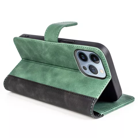 &Eacute;tui portefeuille en cuir artificiel Bookcase compatible avec iPhone 14 Pro - vert
