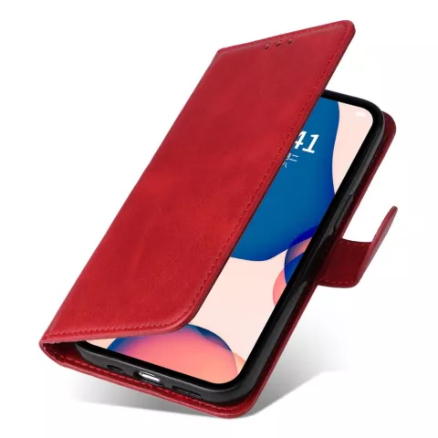 &Eacute;tui portefeuille en cuir artificiel compatible avec iPhone 14 Plus - rouge