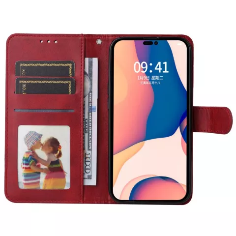 &Eacute;tui portefeuille en cuir artificiel compatible avec iPhone 14 Plus - rouge