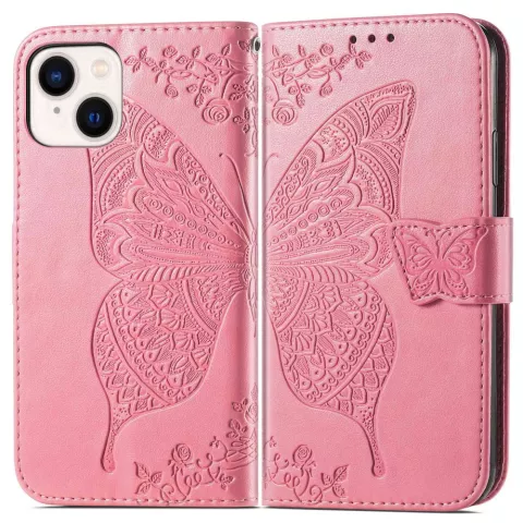 &Eacute;tui en cuir artificiel Vlinder Wallet compatible avec iPhone 14 Plus - rose
