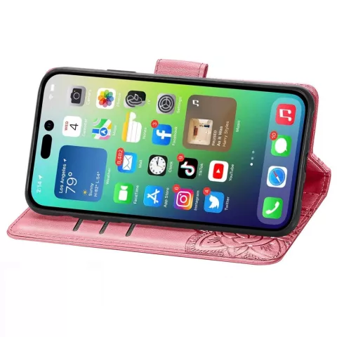 &Eacute;tui portefeuille en similicuir papillon pour iPhone 14 Plus - Rose