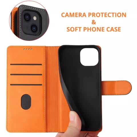 &Eacute;tui portefeuille en cuir artificiel compatible avec iPhone 14 Plus - noir