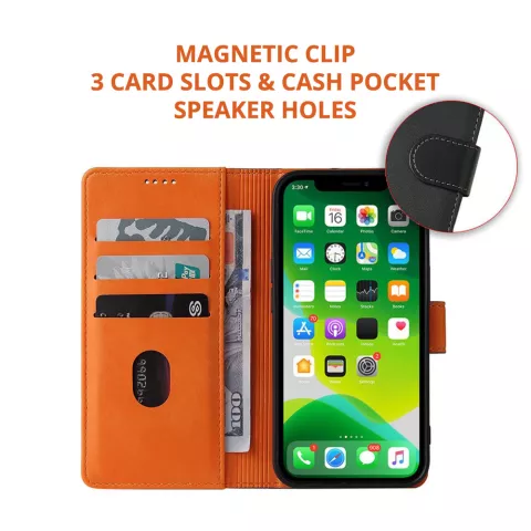 &Eacute;tui portefeuille en cuir artificiel compatible avec iPhone 14 Plus - noir