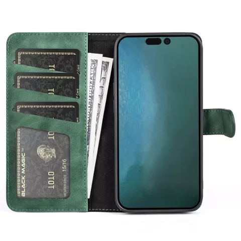 &Eacute;tui portefeuille en cuir artificiel compatible avec iPhone 14 Plus - vert