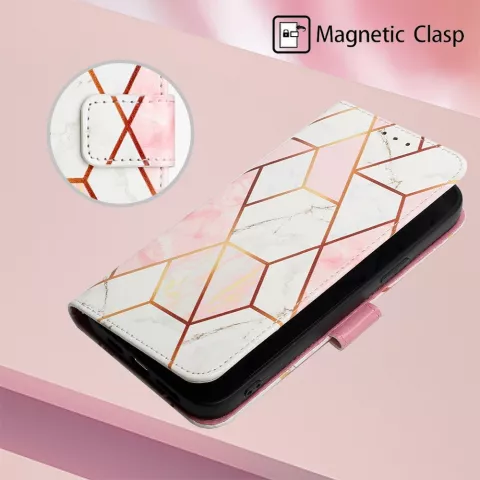 &Eacute;tui en similicuir Rose Marble Wallet pour iPhone 14 Pro Max - blanc et rose