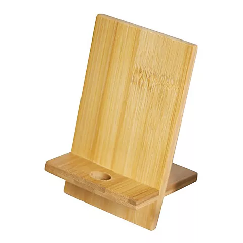 Support de t&eacute;l&eacute;phone en bois de bambou, accessoires de bureau avec trou de c&acirc;ble
