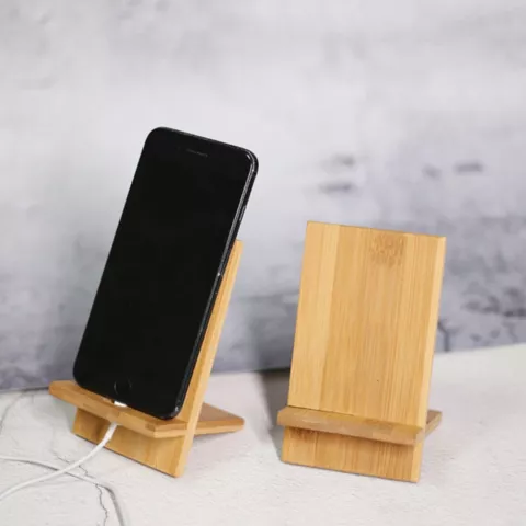 Support de t&eacute;l&eacute;phone en bois de bambou, accessoires de bureau avec trou de c&acirc;ble