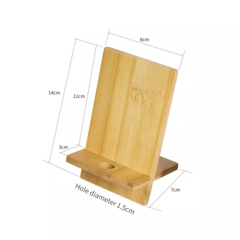 Accessoires de bureau de support de support de t&eacute;l&eacute;phone en bambou en bois avec trou de c&acirc;ble