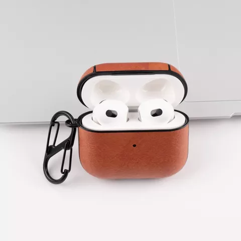 &Eacute;tui de protection en cuir artificiel avec crochet compatible avec AirPods 3 - marron