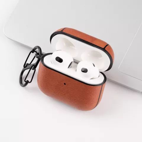 &Eacute;tui de protection en cuir artificiel avec crochet compatible avec AirPods 3 - marron