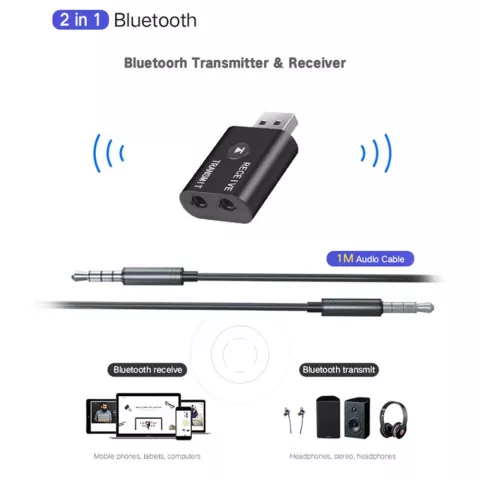 &Eacute;metteur et r&eacute;cepteur Bluetooth avec adaptateur USB-A AUX/Jack 2-en-1 &Eacute;metteur et r&eacute;cepteur