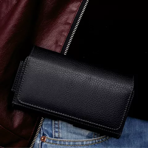 Pochette De Couverture De Sac Universelle Pour 2 T&eacute;l&eacute;phones Argent Et Cartes Avec Support De Clip De Ceinture - Noir