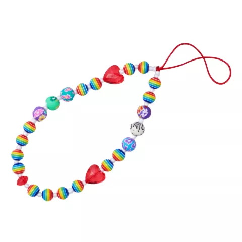 Cordon de bracelet arc-en-ciel pour t&eacute;l&eacute;phone avec perles - Multicolore