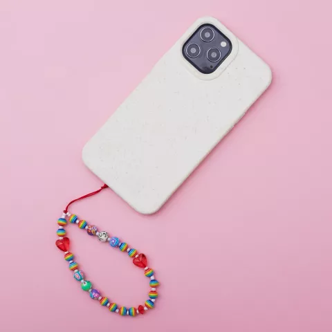 Cordon de bracelet arc-en-ciel pour t&eacute;l&eacute;phone avec perles - Multicolore
